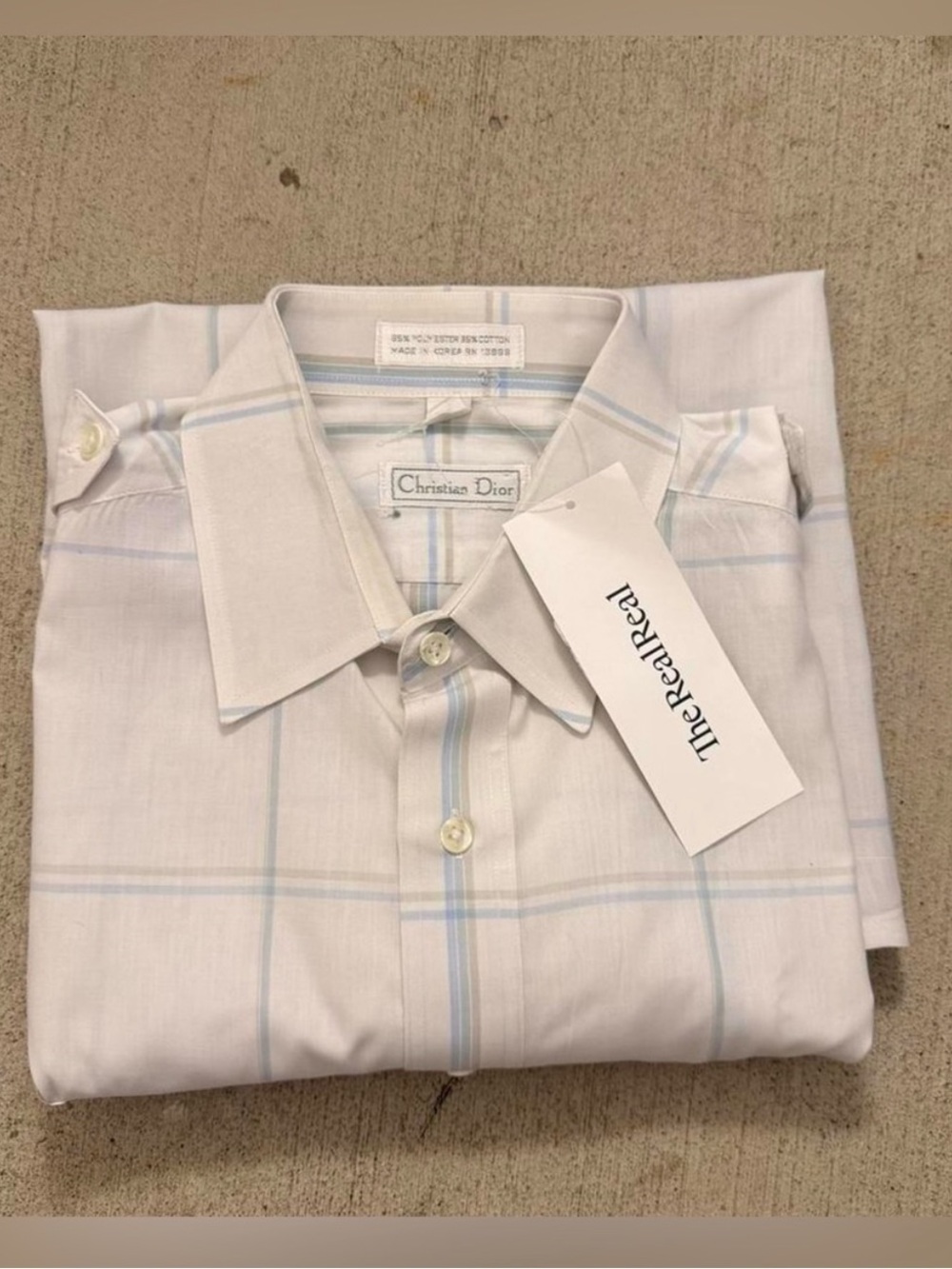 Dior Men’s White Dress Shirt with Pale Blue Windowpane
